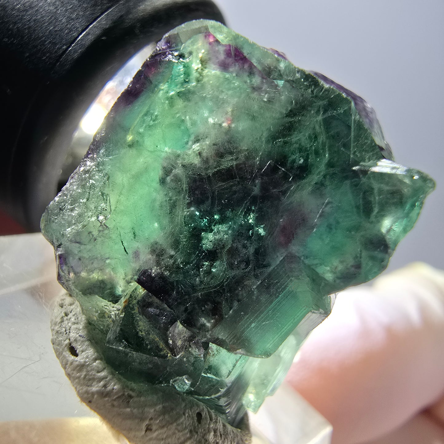 Rare spécimen de cube de fluorite fantôme, vert-violet, Okorusu, Namibie, 27 x 19 x 19 mm 