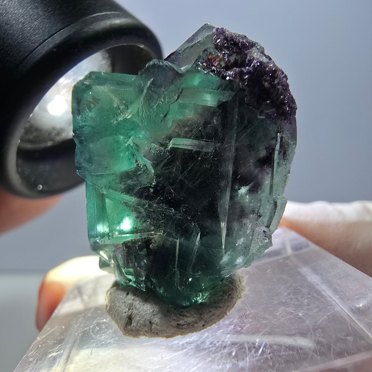 Rare spécimen de cube de fluorite fantôme, vert-violet, Okorusu, Namibie, 27 x 19 x 19 mm 