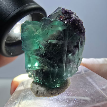 Rare spécimen de cube de fluorite fantôme, vert-violet, Okorusu, Namibie, 27 x 19 x 19 mm 