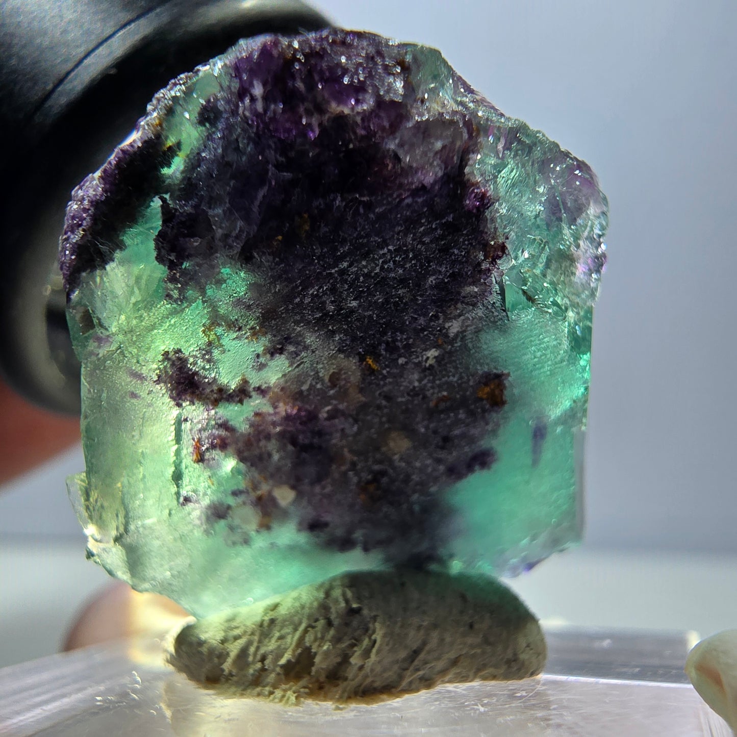 Rare spécimen de cube de fluorite fantôme, vert-violet, Okorusu, Namibie, 27 x 19 x 19 mm 