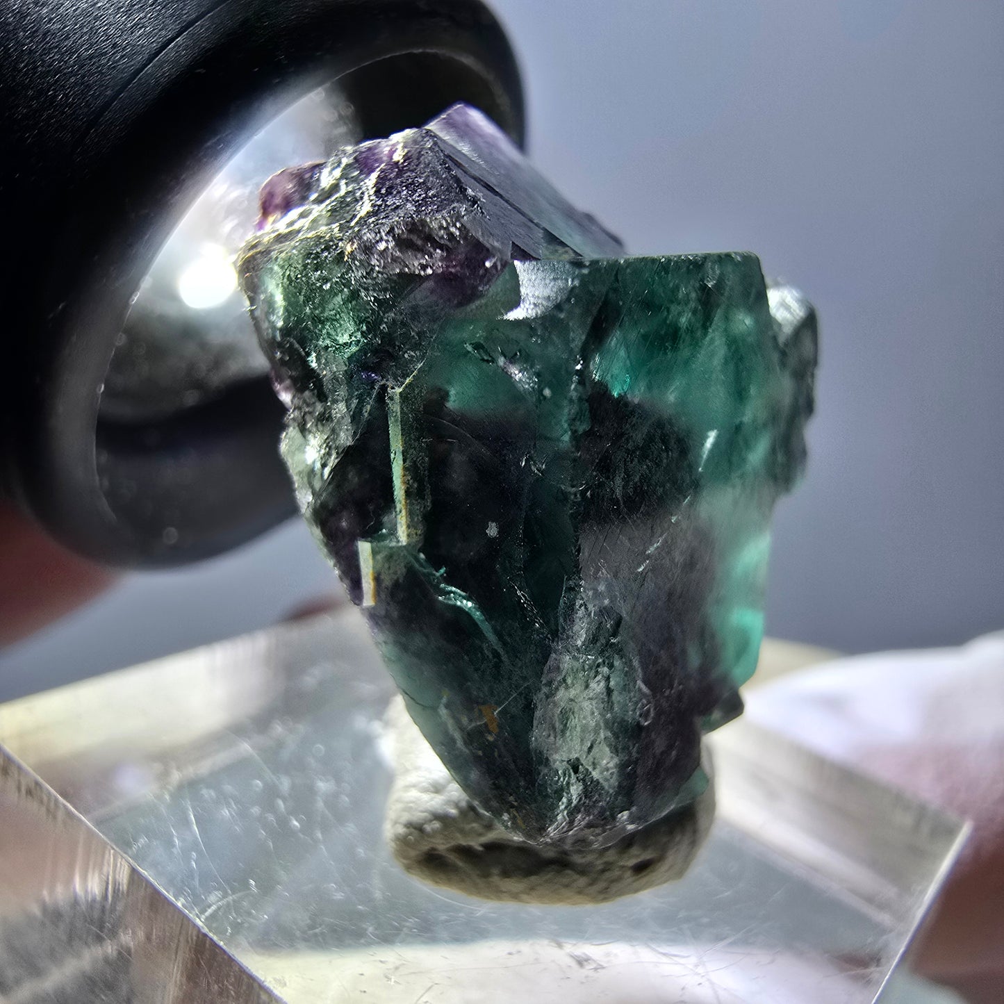 Rare spécimen de cube de fluorite fantôme, vert-violet, Okorusu, Namibie, 27 x 19 x 19 mm 