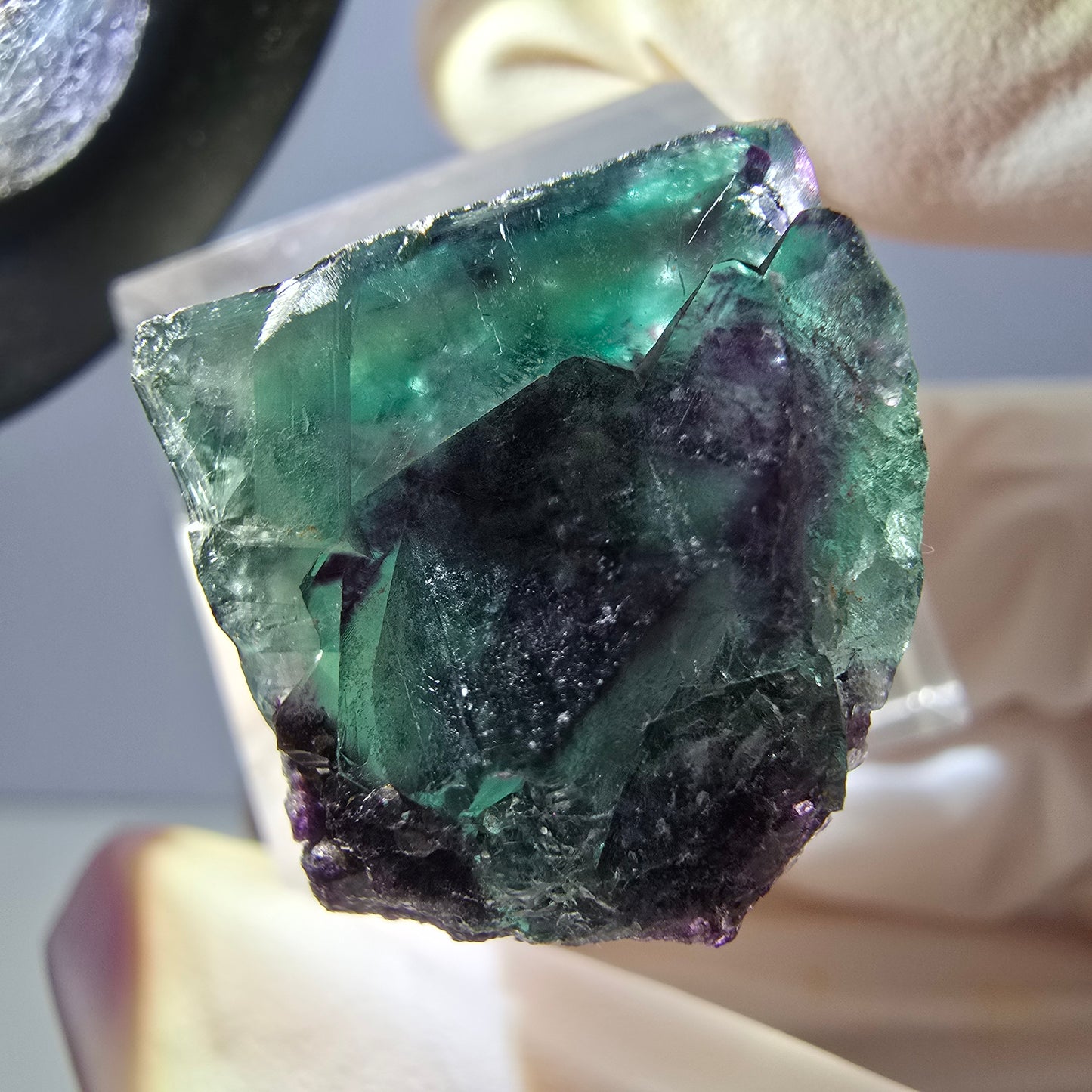 Rare spécimen de cube de fluorite fantôme, vert-violet, Okorusu, Namibie, 27 x 19 x 19 mm 
