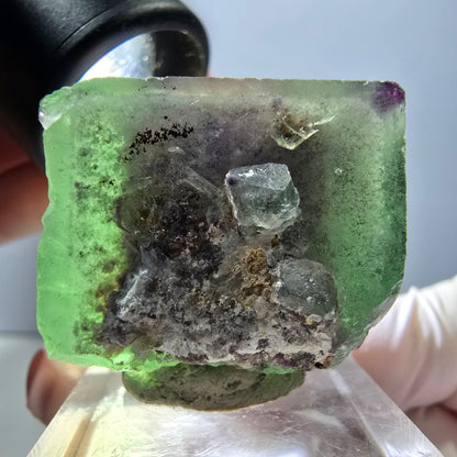Rare spécimen de cube de fluorite fantôme, vert-violet, Okorusu, Namibie, 29 x 26 x 22 mm 