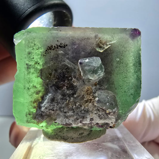 Rare spécimen de cube de fluorite fantôme, vert-violet, Okorusu, Namibie, 29 x 26 x 22 mm 