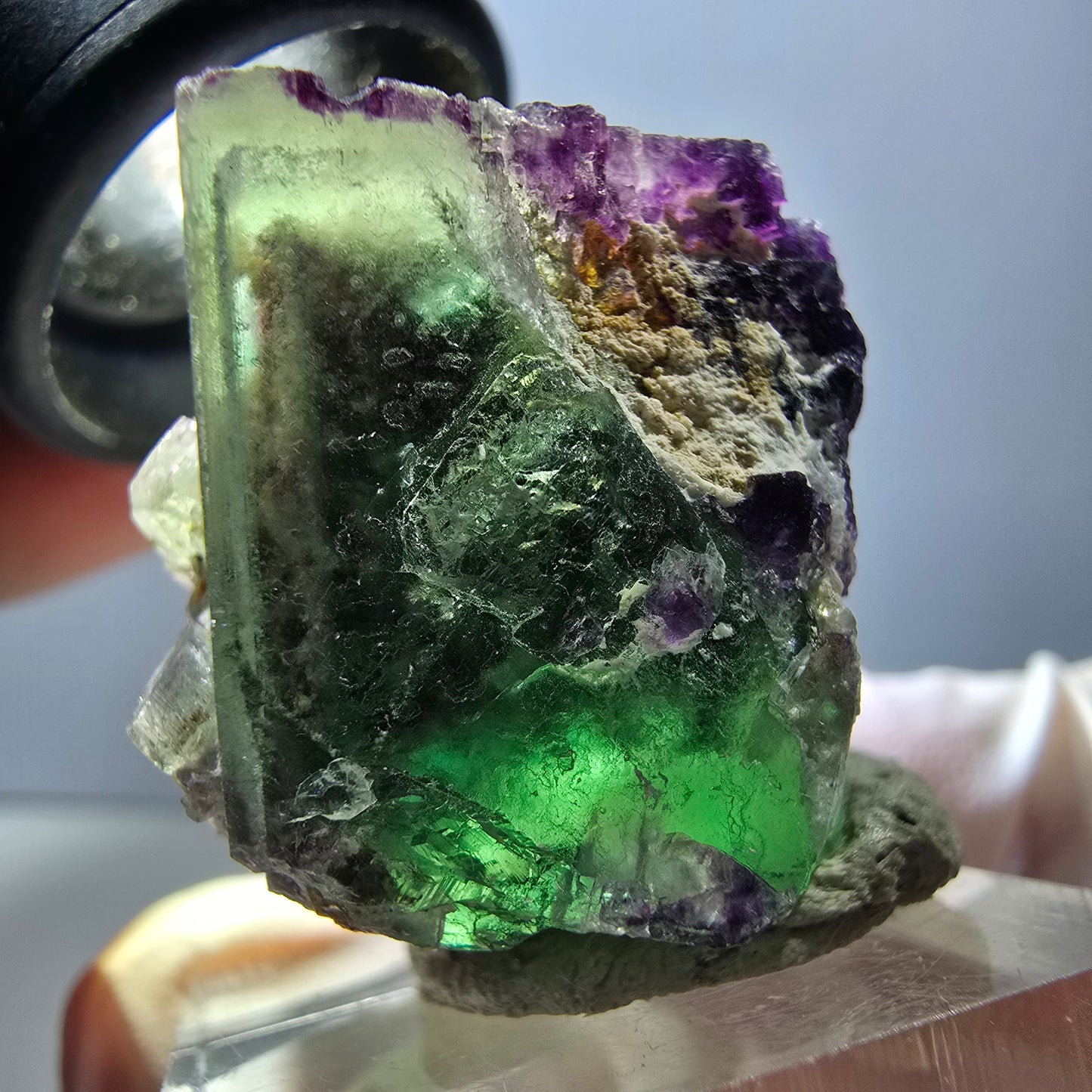 Rare spécimen de cube de fluorite fantôme, vert-violet, Okorusu, Namibie, 29 x 26 x 22 mm 