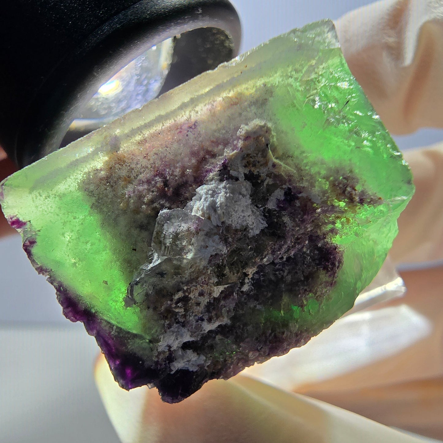 Rare spécimen de cube de fluorite fantôme, vert-violet, Okorusu, Namibie, 29 x 26 x 22 mm 