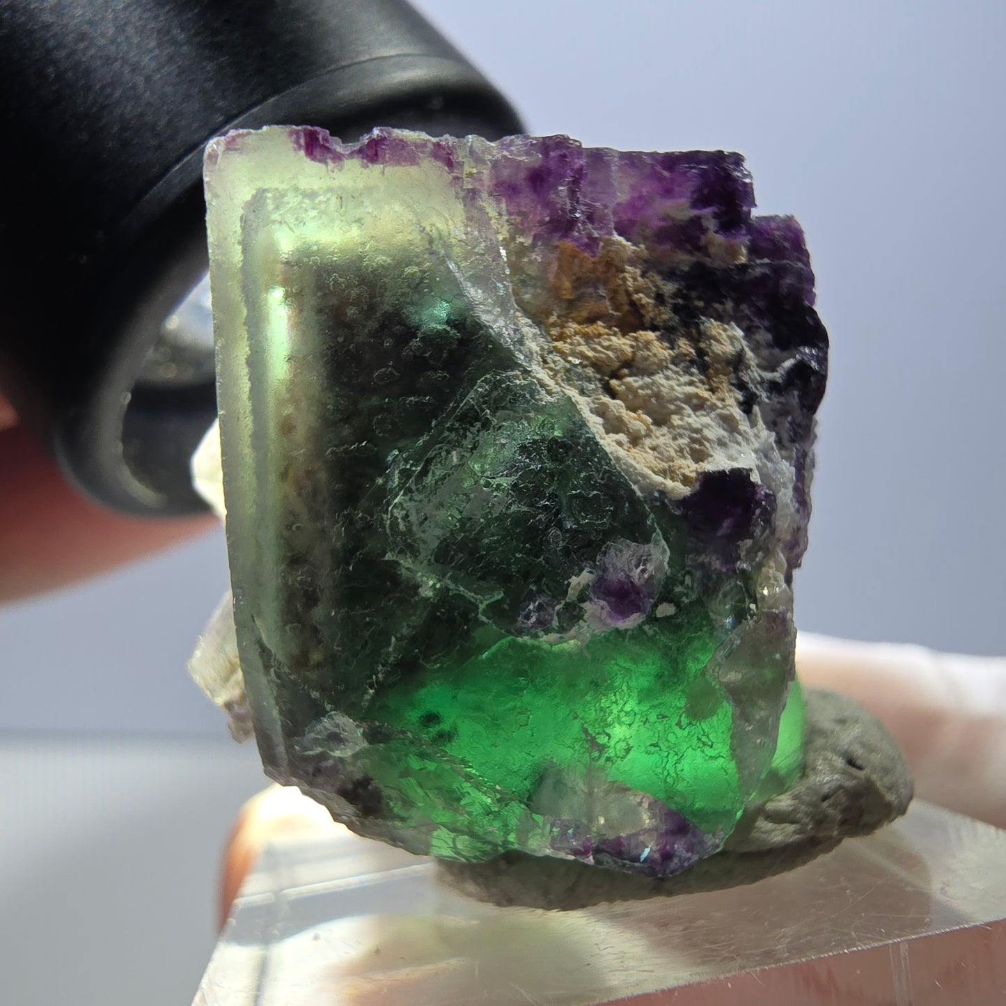 Rare spécimen de cube de fluorite fantôme, vert-violet, Okorusu, Namibie, 29 x 26 x 22 mm 