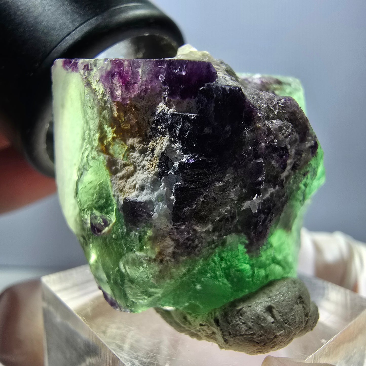 Rare spécimen de cube de fluorite fantôme, vert-violet, Okorusu, Namibie, 29 x 26 x 22 mm 