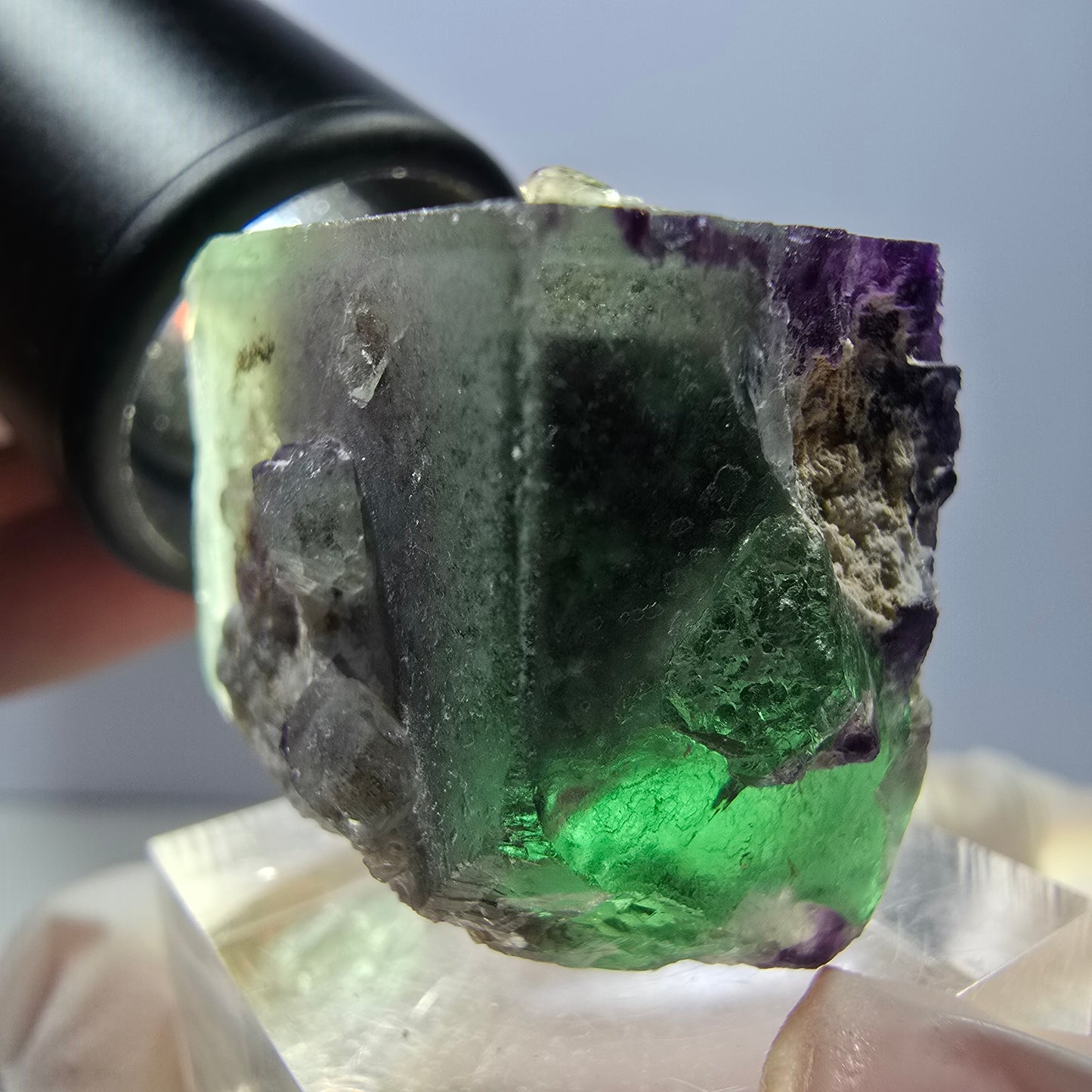 Rare spécimen de cube de fluorite fantôme, vert-violet, Okorusu, Namibie, 29 x 26 x 22 mm 