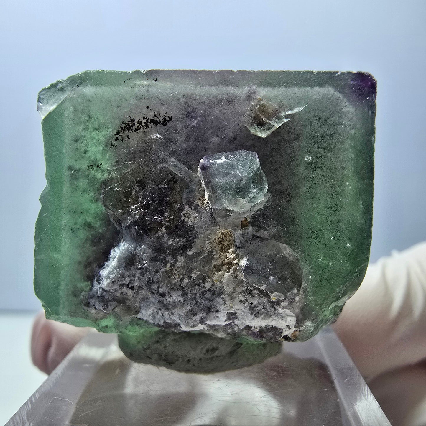 Rare spécimen de cube de fluorite fantôme, vert-violet, Okorusu, Namibie, 29 x 26 x 22 mm 