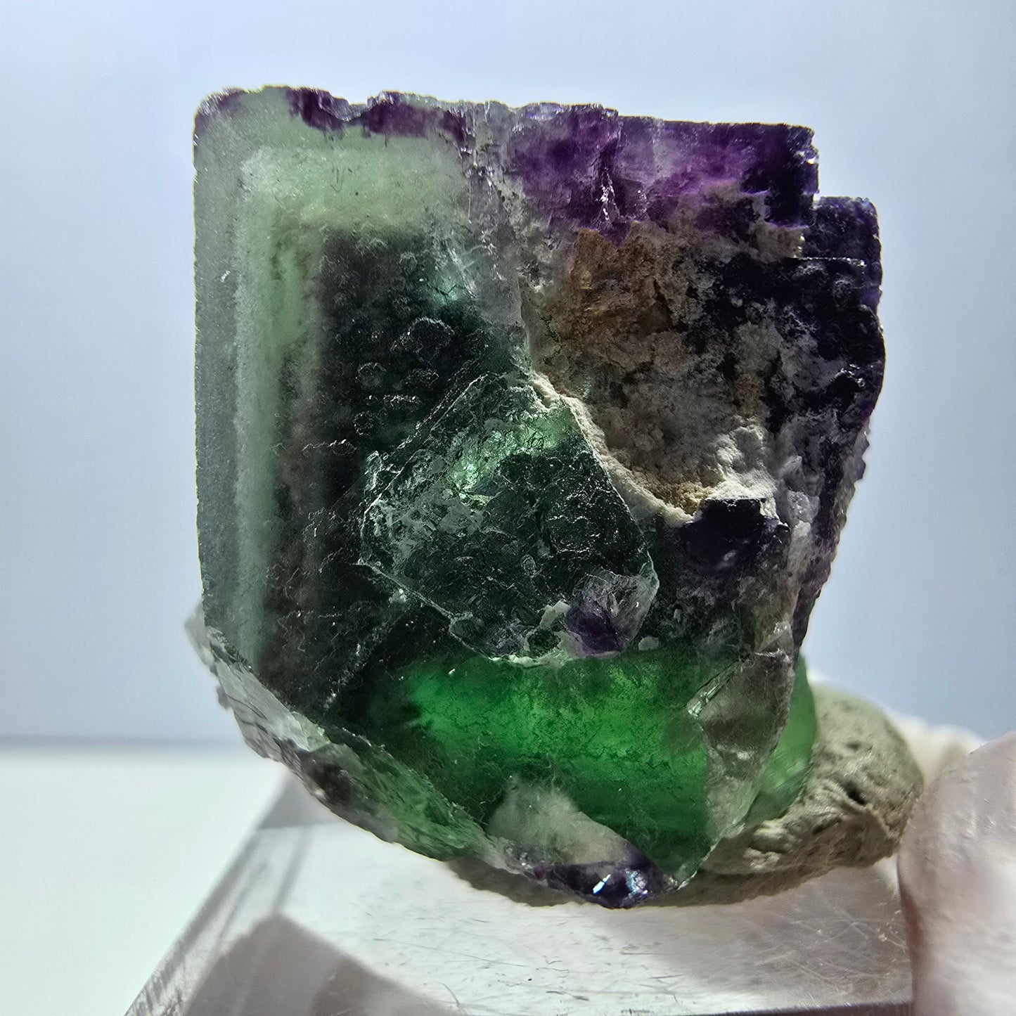 Rare spécimen de cube de fluorite fantôme, vert-violet, Okorusu, Namibie, 29 x 26 x 22 mm 