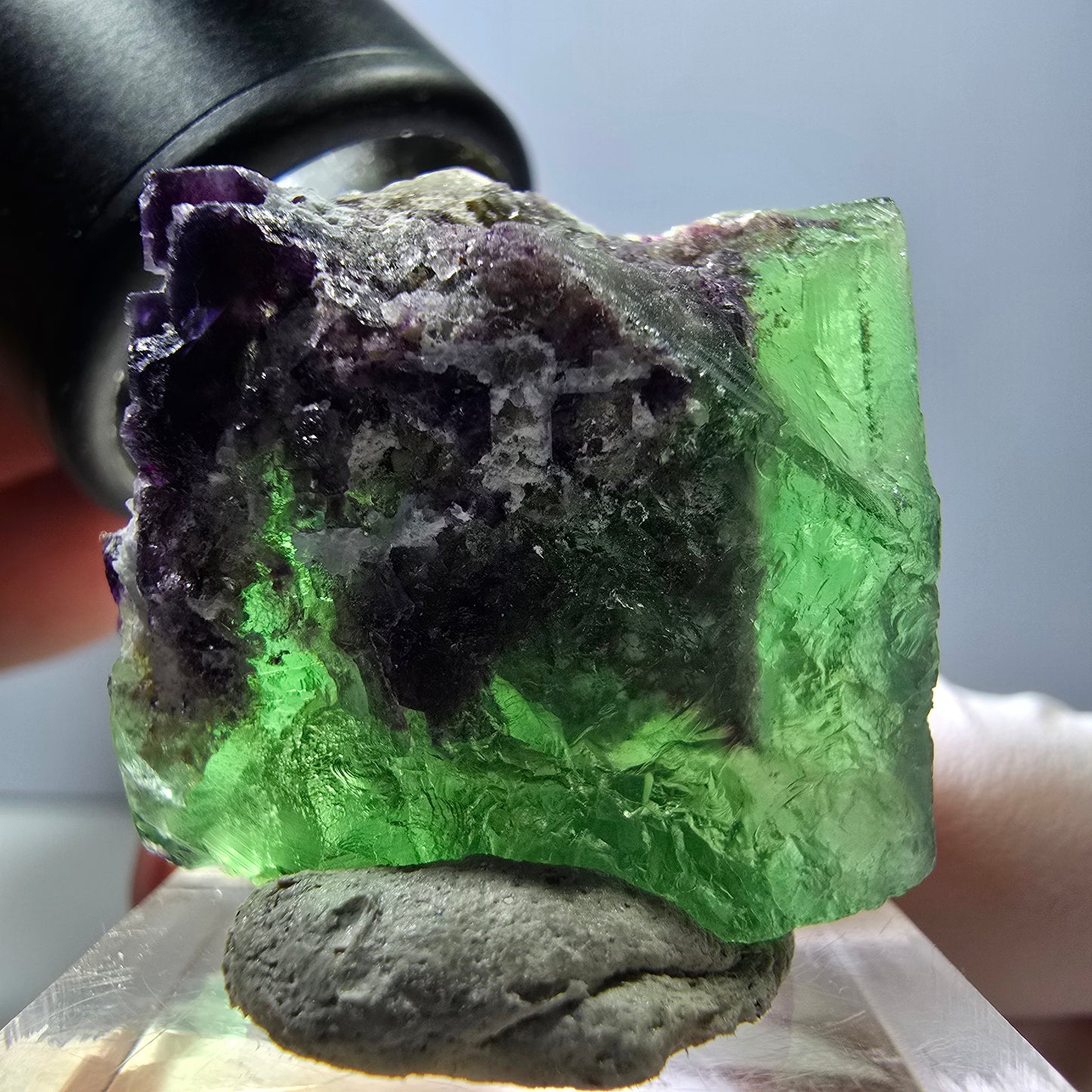 Rare spécimen de cube de fluorite fantôme, vert-violet, Okorusu, Namibie, 29 x 26 x 22 mm 