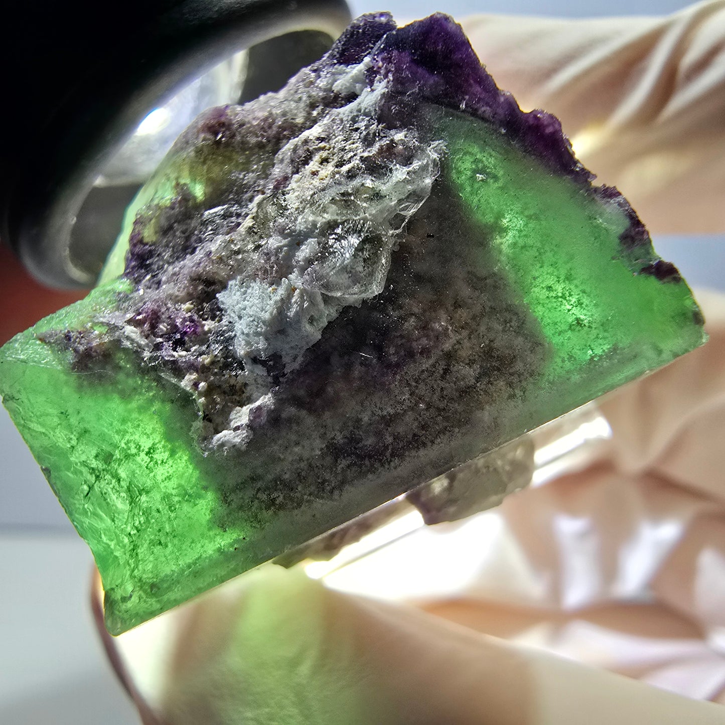Rare spécimen de cube de fluorite fantôme, vert-violet, Okorusu, Namibie, 29 x 26 x 22 mm 