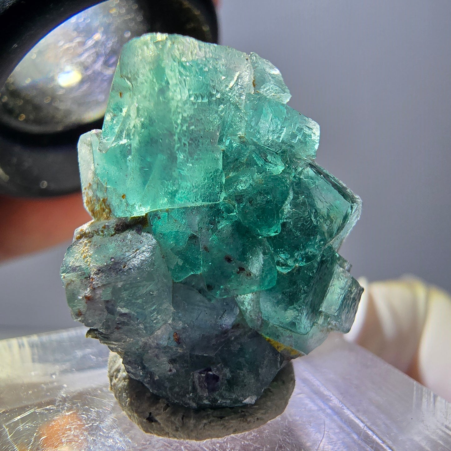 Rare spécimen de cube de fluorite fantôme, vert-violet, Okorusu, Namibie, 23 x 20 x 10 mm 