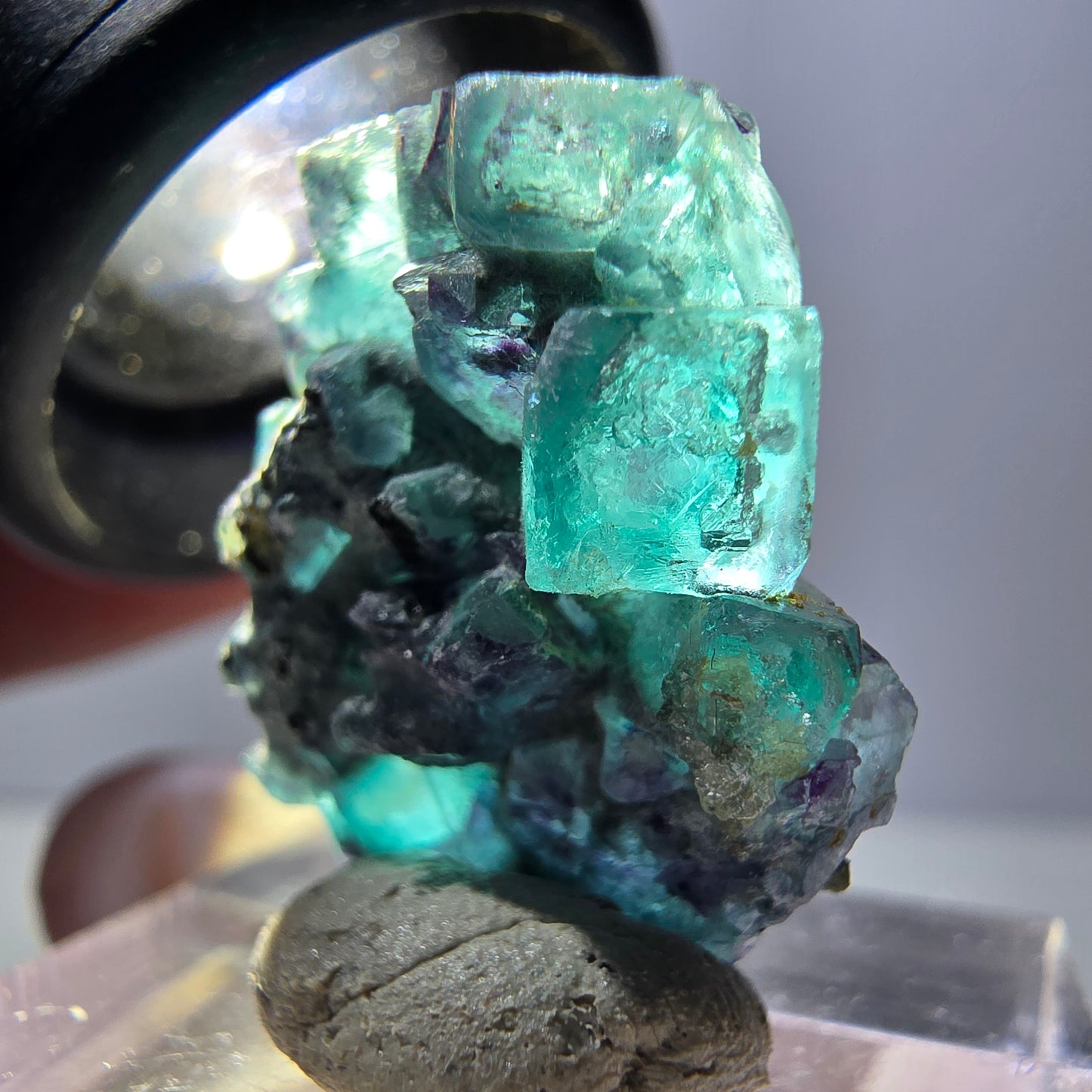 Rare spécimen de cube de fluorite fantôme, vert-violet, Okorusu, Namibie, 23 x 20 x 10 mm 