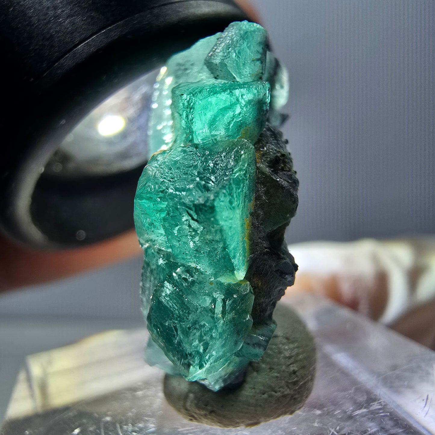 Rare spécimen de cube de fluorite fantôme, vert-violet, Okorusu, Namibie, 23 x 20 x 10 mm 