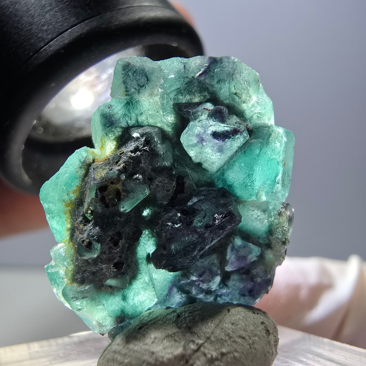 Rare spécimen de cube de fluorite fantôme, vert-violet, Okorusu, Namibie, 23 x 20 x 10 mm 