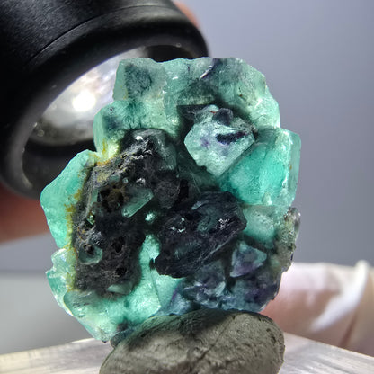 Rare spécimen de cube de fluorite fantôme, vert-violet, Okorusu, Namibie, 23 x 20 x 10 mm 