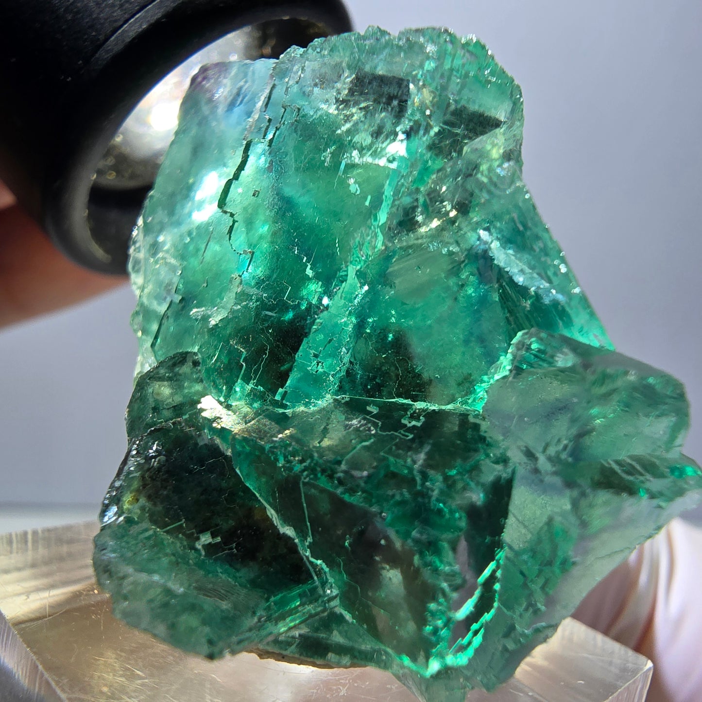 Rare spécimen de cube de fluorite fantôme, vert-violet, Okorusu, Namibie, 36 x 29 x 21 mm 