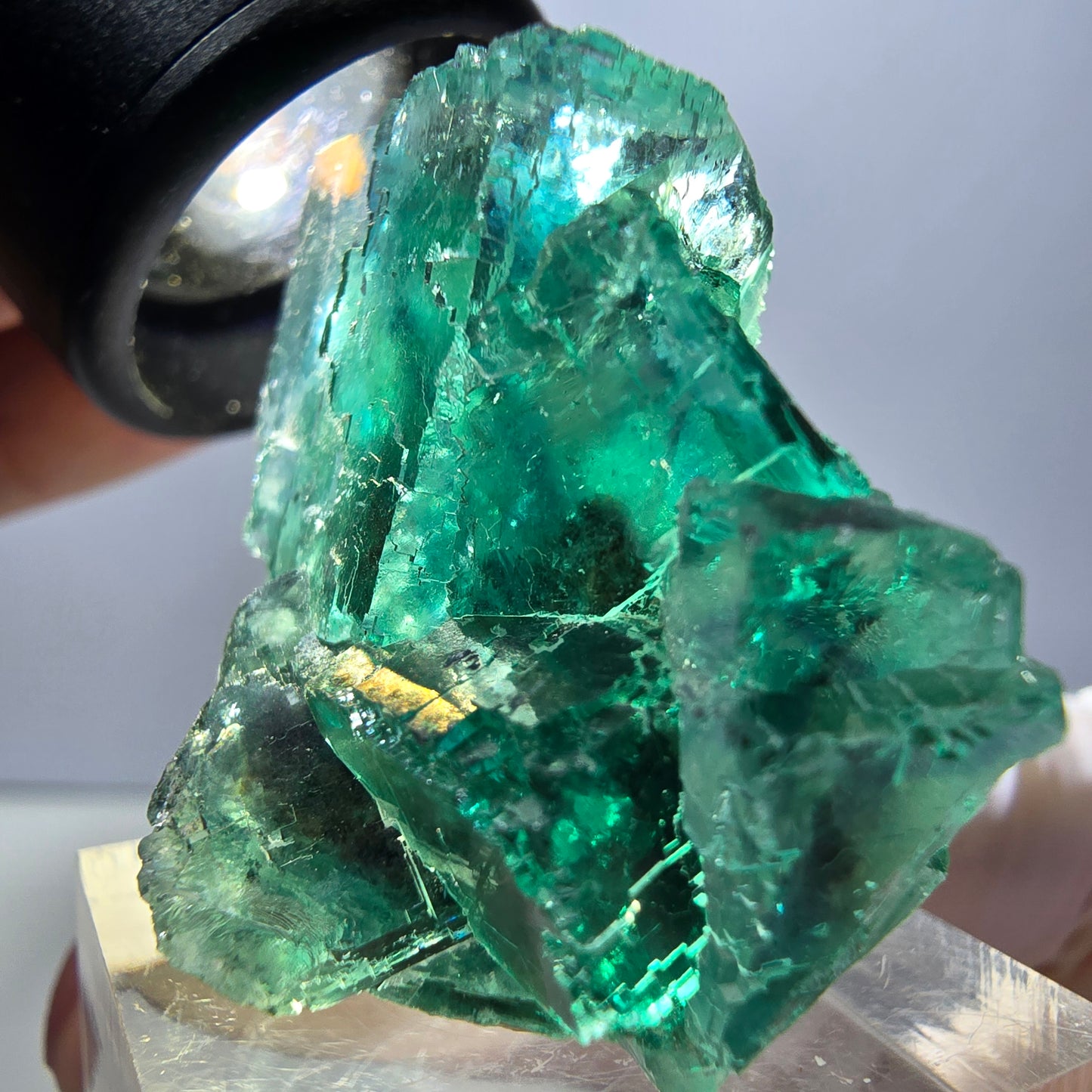 Rare spécimen de cube de fluorite fantôme, vert-violet, Okorusu, Namibie, 36 x 29 x 21 mm 