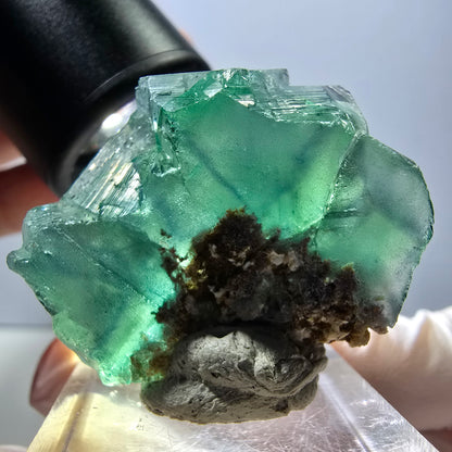 Rare spécimen de cube de fluorite fantôme, vert-violet, Okorusu, Namibie, 36 x 29 x 21 mm 