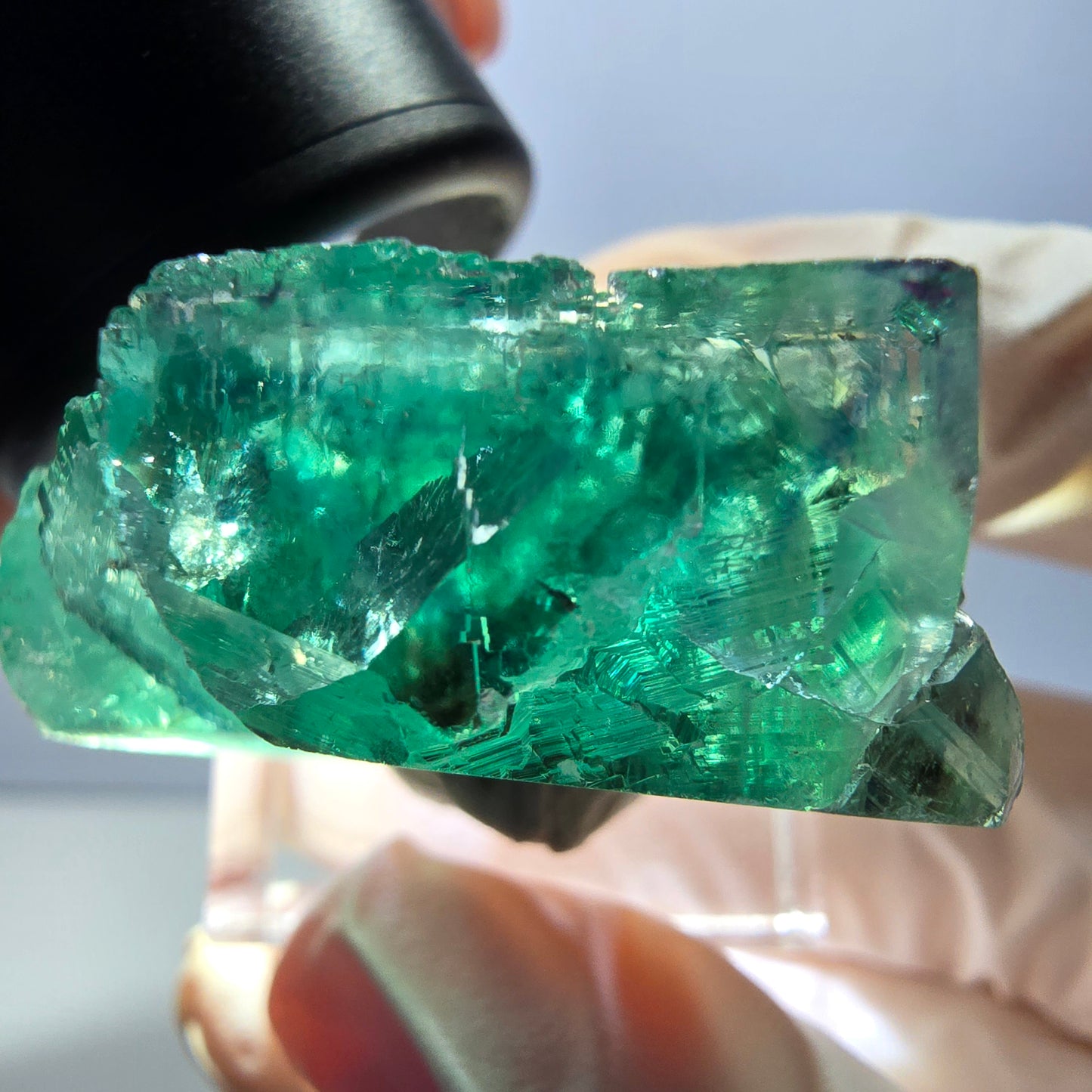 Rare spécimen de cube de fluorite fantôme, vert-violet, Okorusu, Namibie, 36 x 29 x 21 mm 