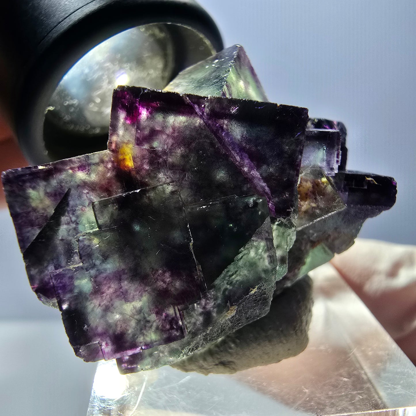 Rare spécimen de cube de fluorite fantôme, vert-violet, Okorusu, Namibie, 40 x 28 x 28 mm 