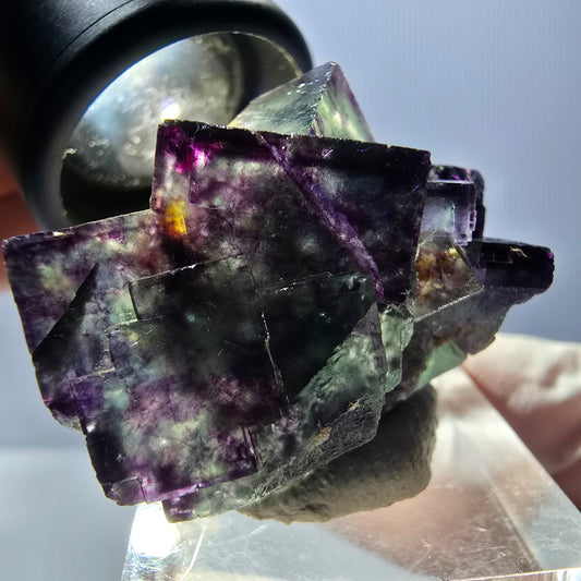 Rare spécimen de cube de fluorite fantôme, vert-violet, Okorusu, Namibie, 40 x 28 x 28 mm 