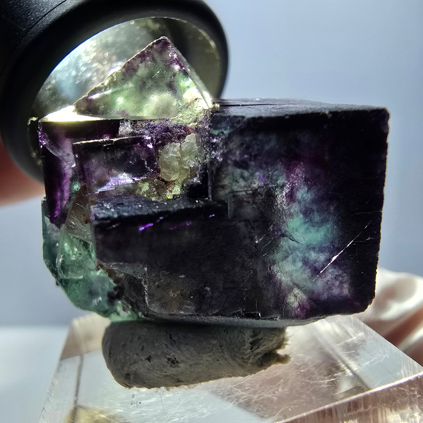 Rare spécimen de cube de fluorite fantôme, vert-violet, Okorusu, Namibie, 40 x 28 x 28 mm 