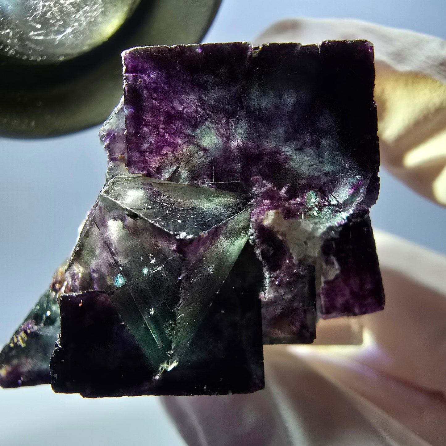 Rare spécimen de cube de fluorite fantôme, vert-violet, Okorusu, Namibie, 40 x 28 x 28 mm 