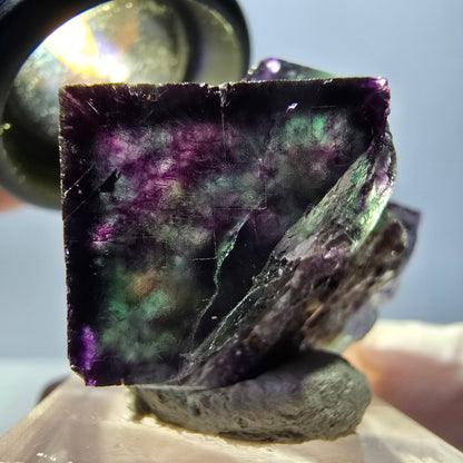 Rare spécimen de cube de fluorite fantôme, vert-violet, Okorusu, Namibie, 40 x 28 x 28 mm 