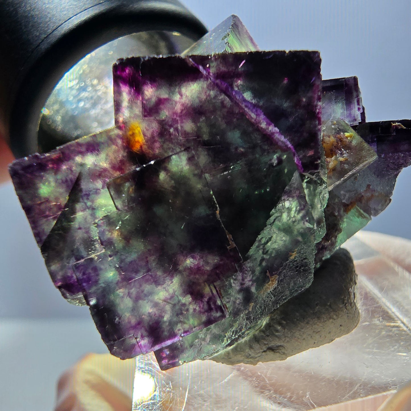 Rare spécimen de cube de fluorite fantôme, vert-violet, Okorusu, Namibie, 40 x 28 x 28 mm 