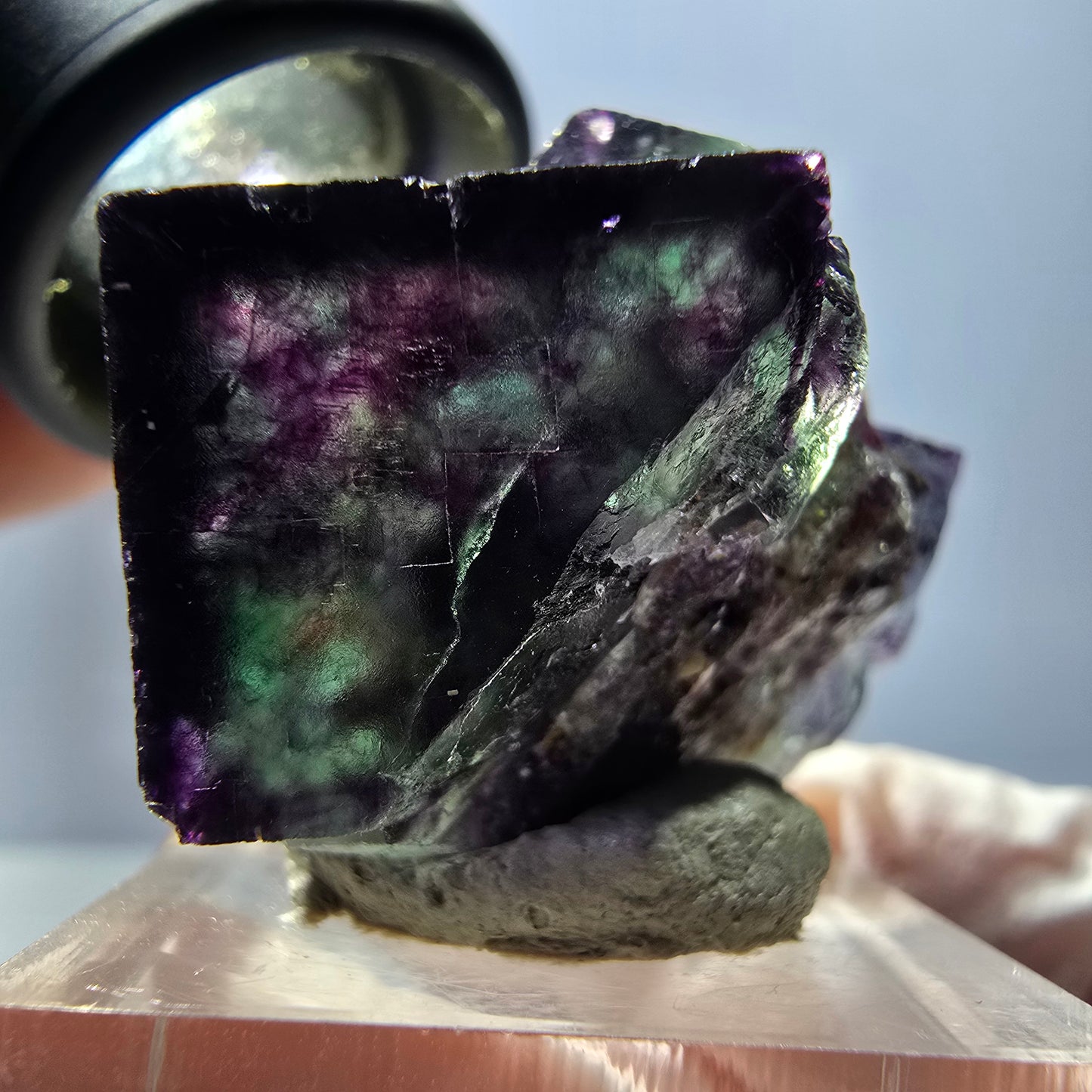 Rare spécimen de cube de fluorite fantôme, vert-violet, Okorusu, Namibie, 40 x 28 x 28 mm 