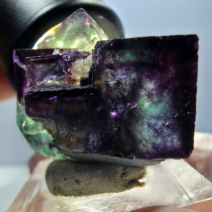 Rare spécimen de cube de fluorite fantôme, vert-violet, Okorusu, Namibie, 40 x 28 x 28 mm 