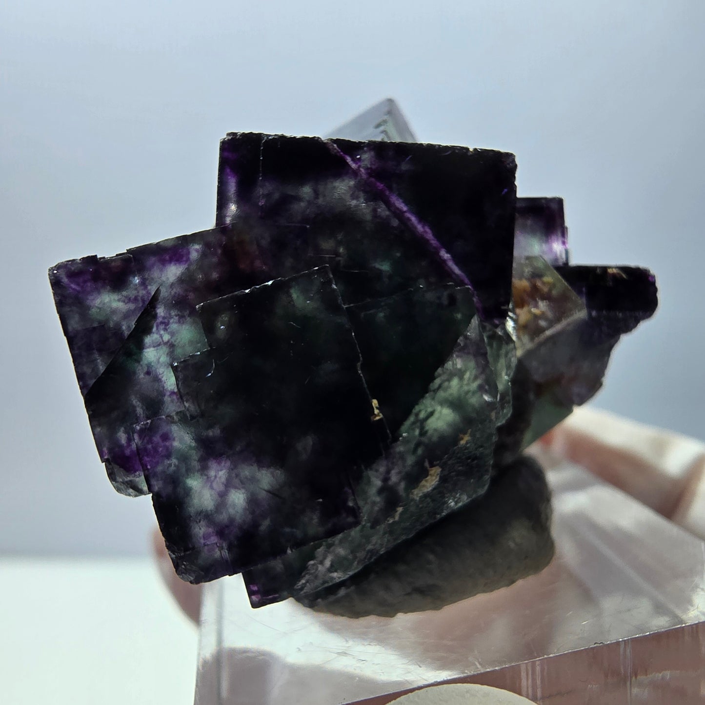 Rare spécimen de cube de fluorite fantôme, vert-violet, Okorusu, Namibie, 40 x 28 x 28 mm 