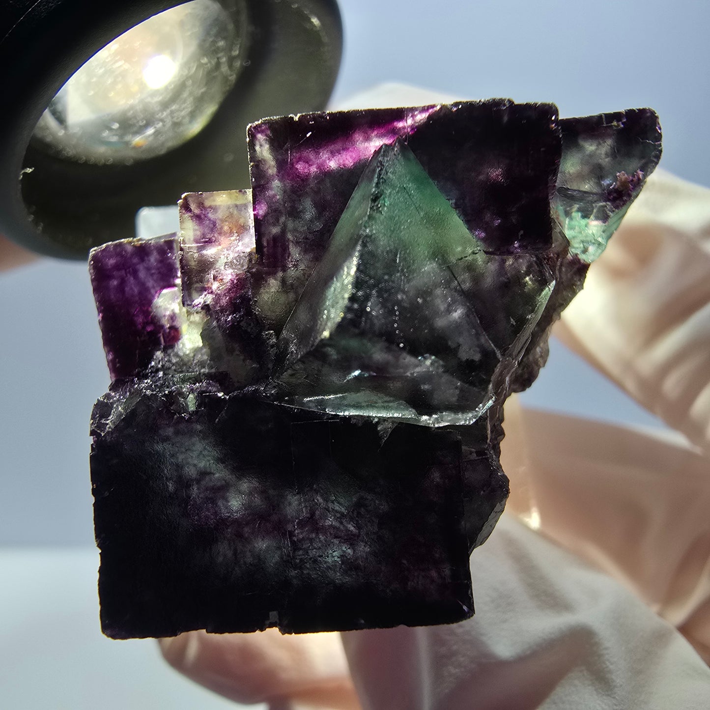 Rare spécimen de cube de fluorite fantôme, vert-violet, Okorusu, Namibie, 40 x 28 x 28 mm 