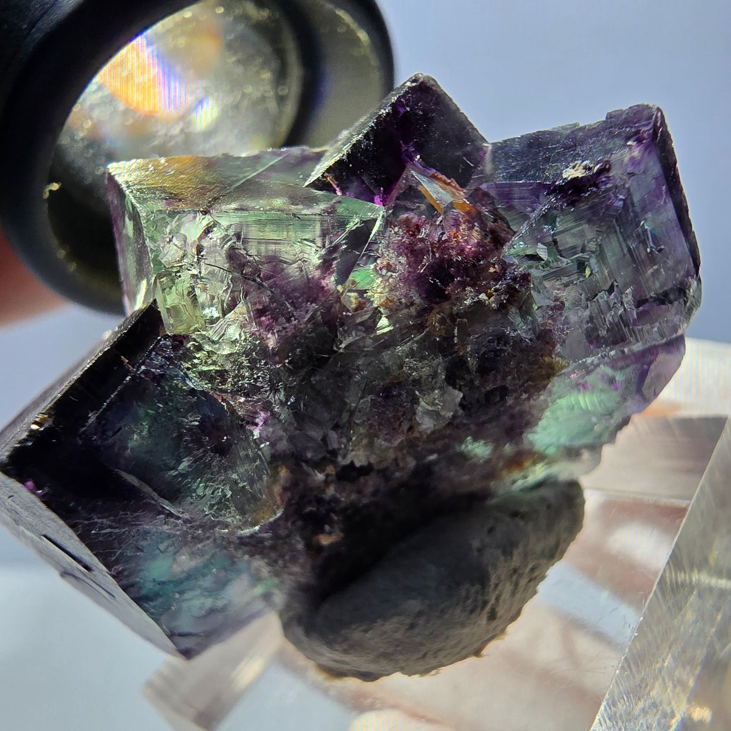 Rare spécimen de cube de fluorite fantôme, vert-violet, Okorusu, Namibie, 40 x 28 x 28 mm 