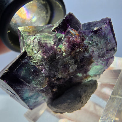 Rare spécimen de cube de fluorite fantôme, vert-violet, Okorusu, Namibie, 40 x 28 x 28 mm 