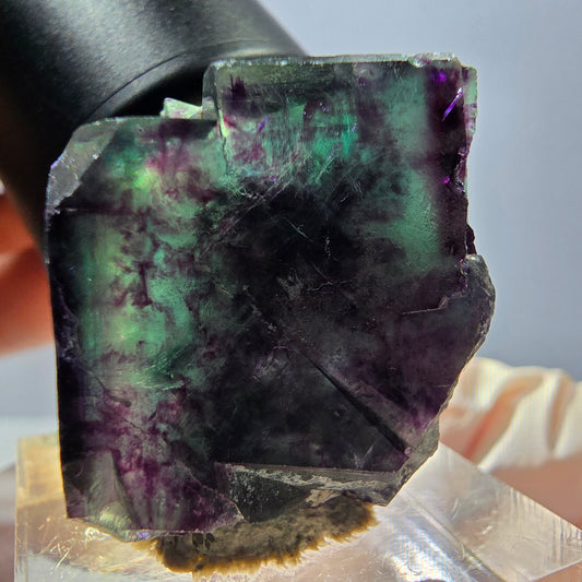 Rare spécimen de cube de fluorite fantôme, vert-violet, Okorusu, Namibie, 26 x 24 x 22 mm 