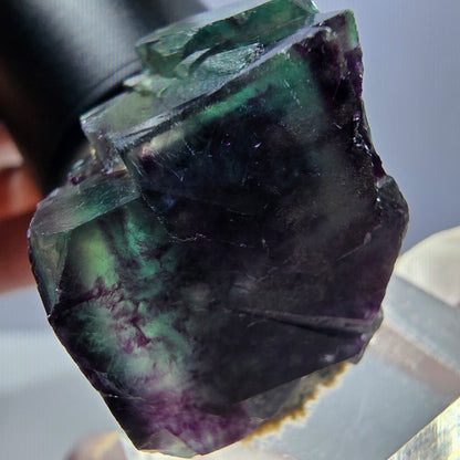 Rare spécimen de cube de fluorite fantôme, vert-violet, Okorusu, Namibie, 26 x 24 x 22 mm 