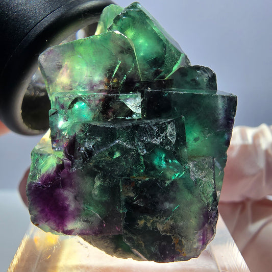 Spécimen rare de cube de fluorite fantôme, vert-violet, Okorusu, Namibie, 35 x 24 x 20 mm 