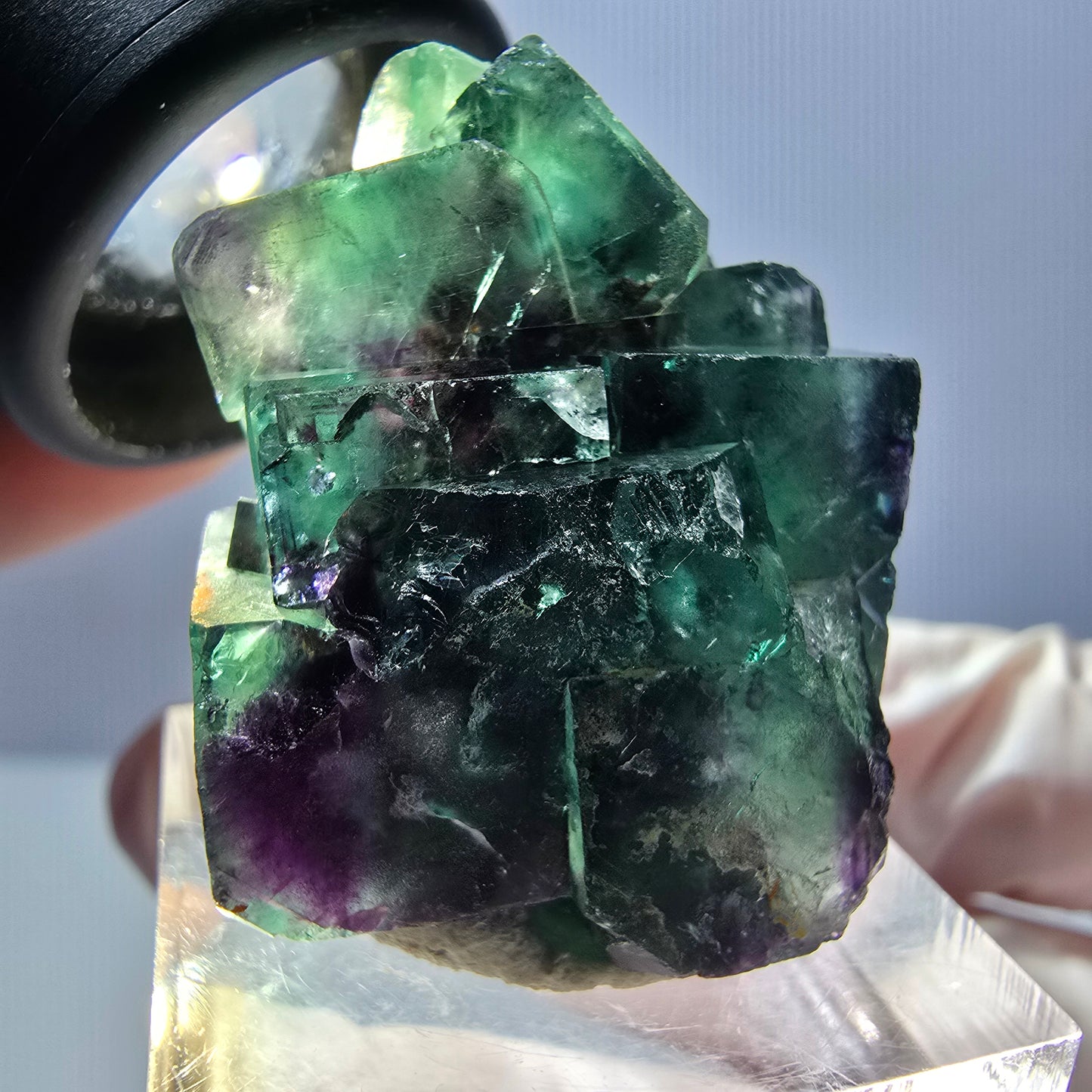 Spécimen rare de cube de fluorite fantôme, vert-violet, Okorusu, Namibie, 35 x 24 x 20 mm 