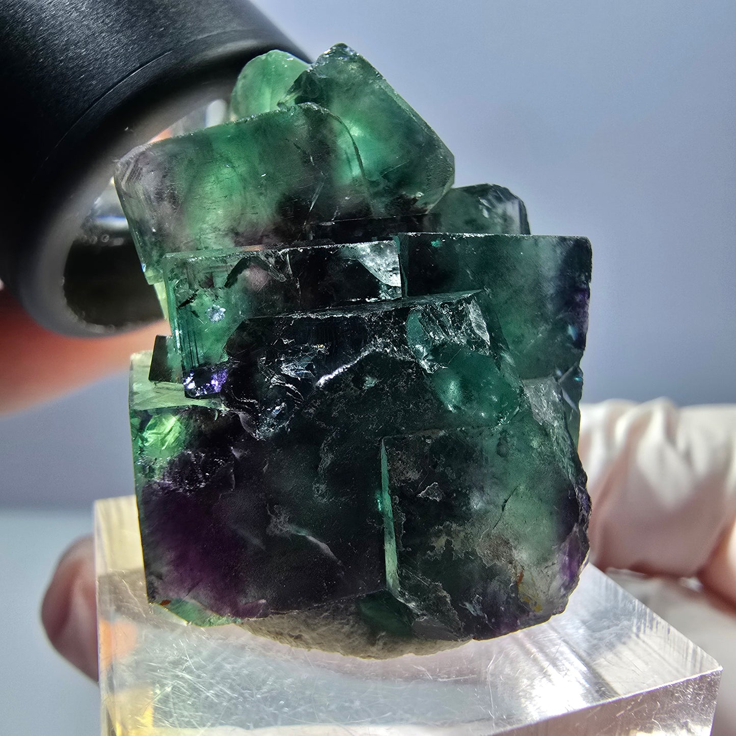 Spécimen rare de cube de fluorite fantôme, vert-violet, Okorusu, Namibie, 35 x 24 x 20 mm 