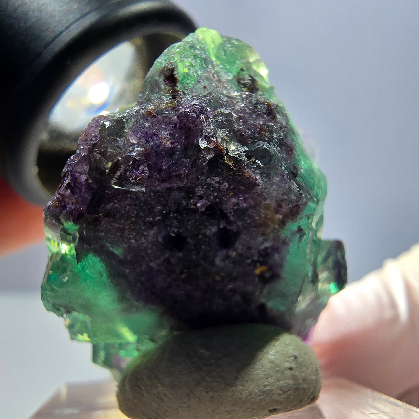 Spécimen rare de cube de fluorite fantôme, vert-violet, Okorusu, Namibie, 35 x 24 x 20 mm 