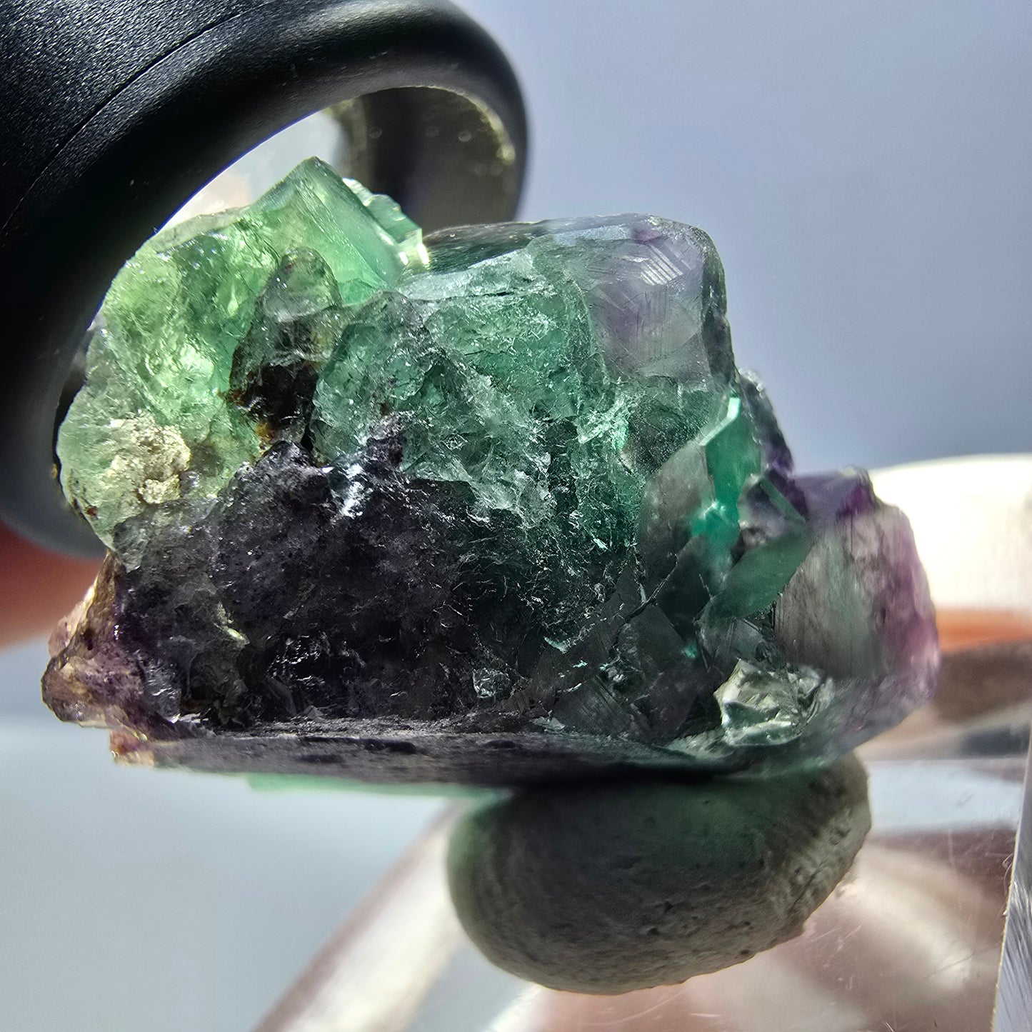 Spécimen rare de cube de fluorite fantôme, vert-violet, Okorusu, Namibie, 35 x 24 x 20 mm 