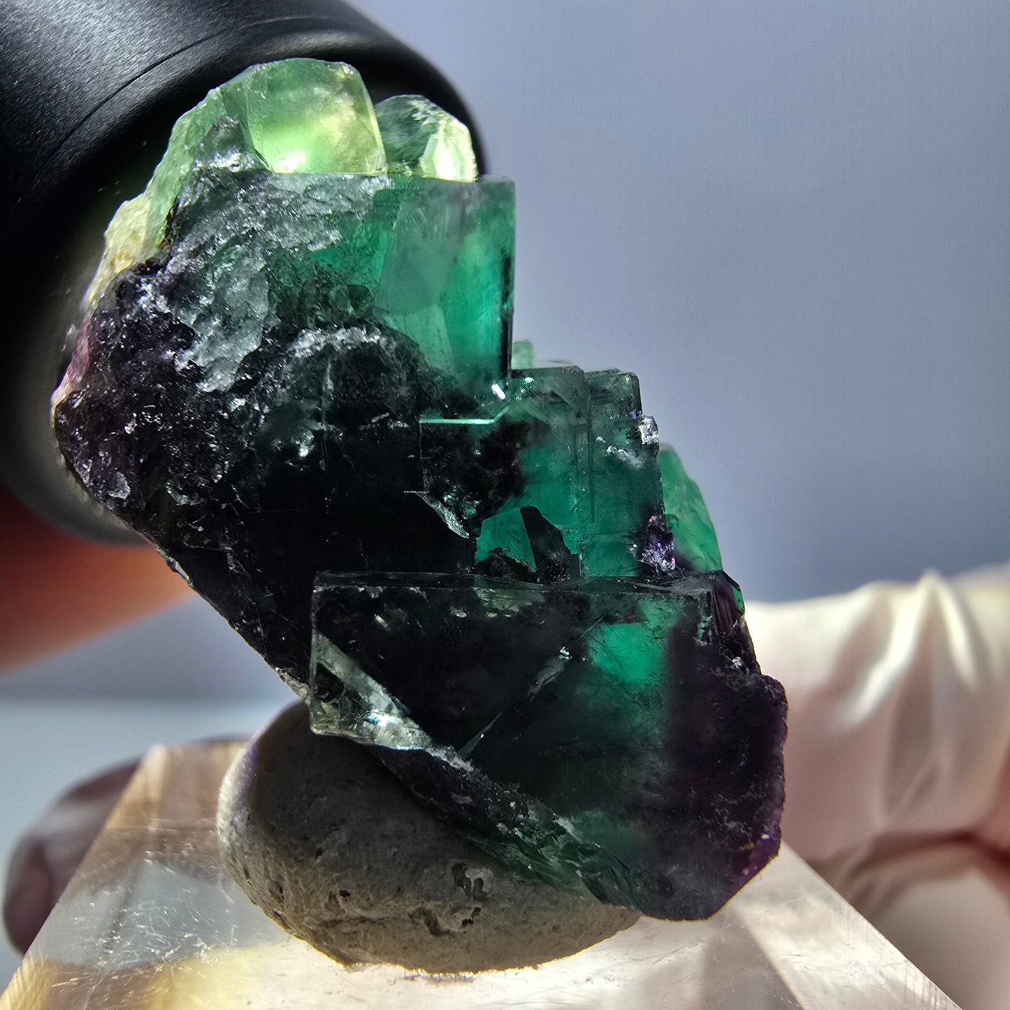 Spécimen rare de cube de fluorite fantôme, vert-violet, Okorusu, Namibie, 35 x 24 x 20 mm 