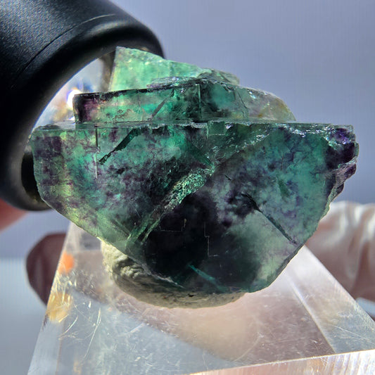 Rare spécimen de cube de fluorite fantôme, vert-violet, Okorusu, Namibie, 26 x 25 x 16 mm 