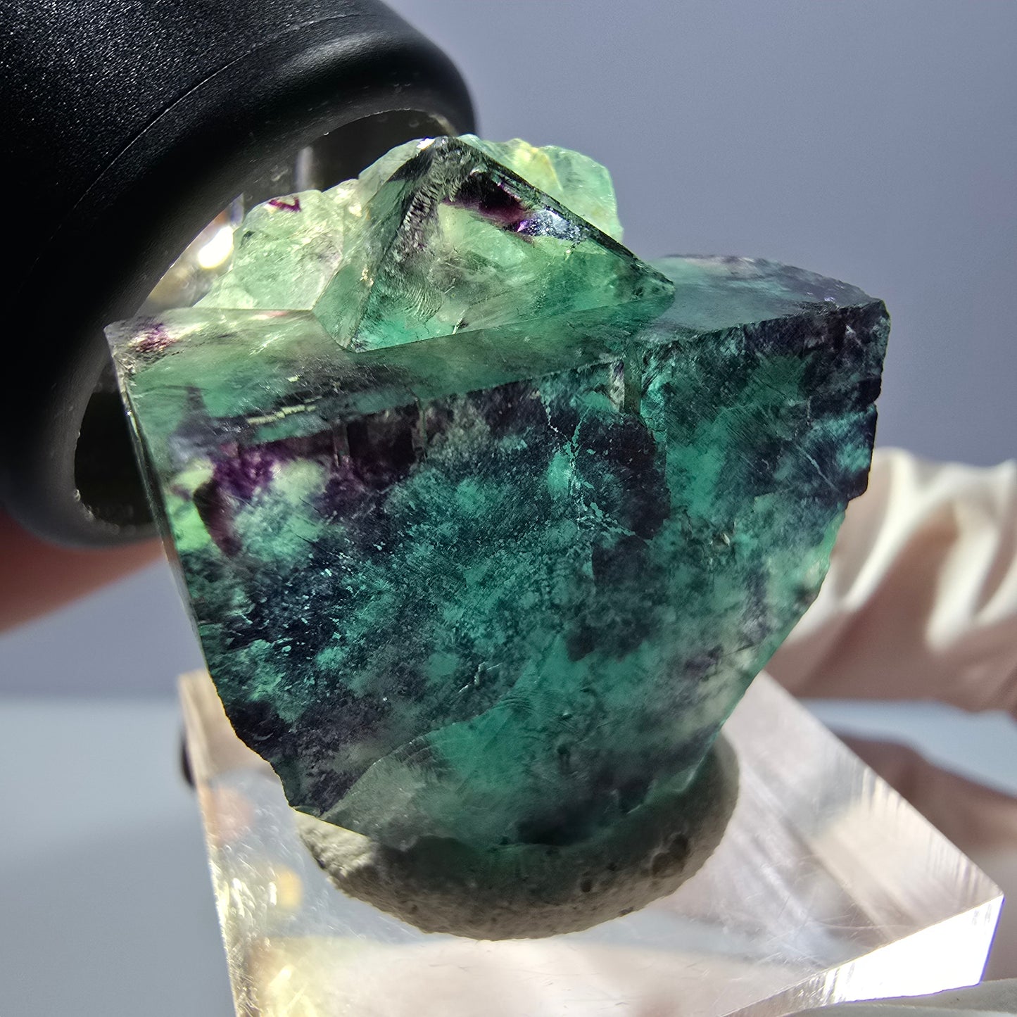 Spécimen rare de cube de fluorite fantôme, vert-violet, Okorusu, Namibie, 27 x 25 x 13 mm 