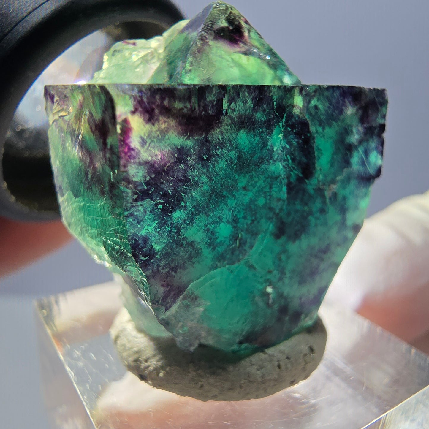 Spécimen rare de cube de fluorite fantôme, vert-violet, Okorusu, Namibie, 27 x 25 x 13 mm 