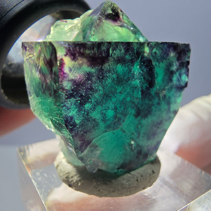 Spécimen rare de cube de fluorite fantôme, vert-violet, Okorusu, Namibie, 27 x 25 x 13 mm 
